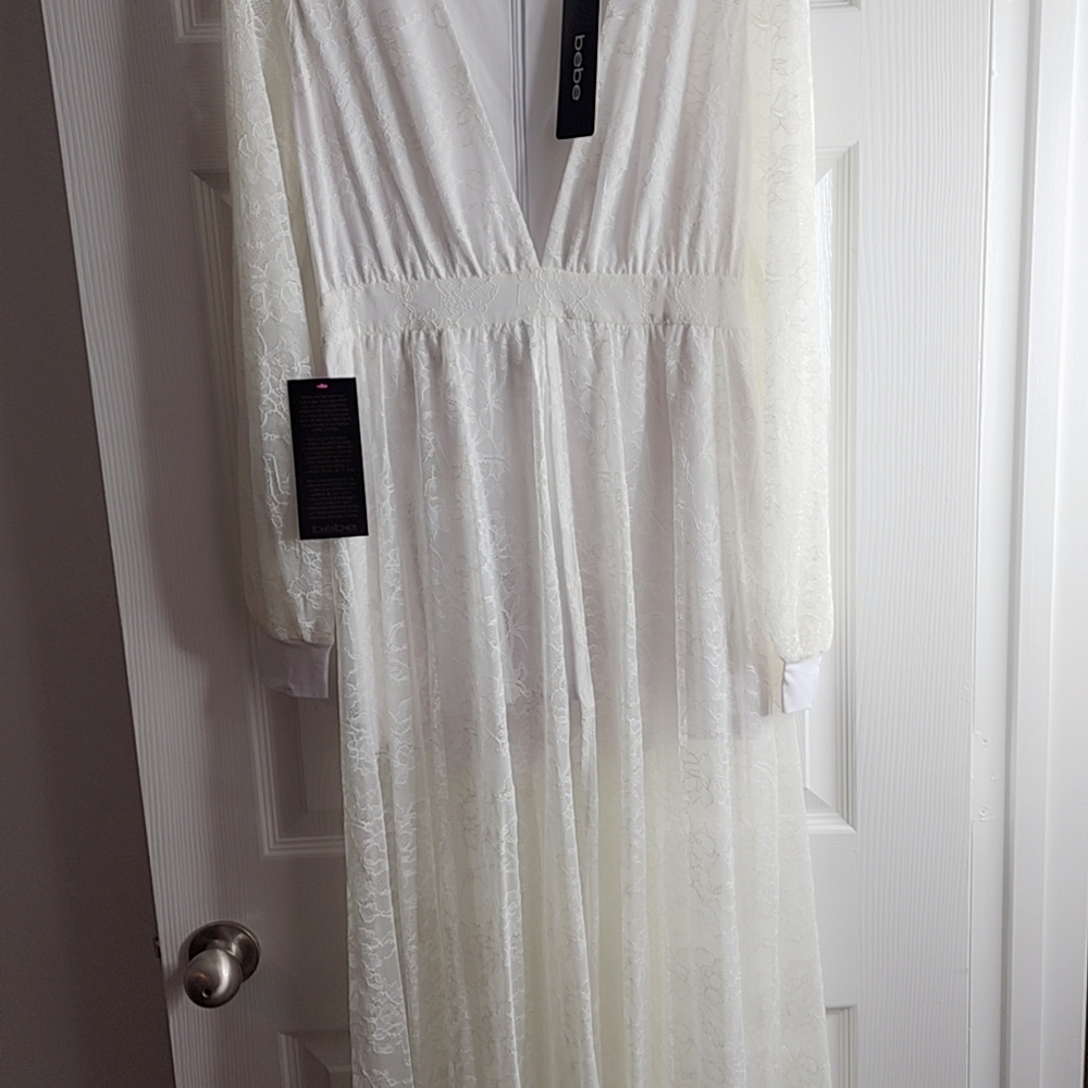 Bebe White Lace Long Sleeve Jumpsuit